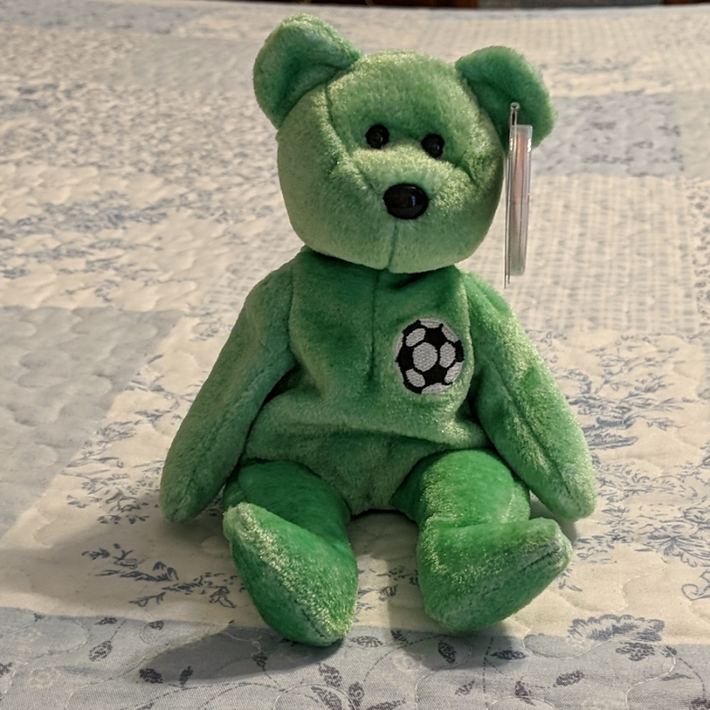 💖💜 Kicks the soccer bear Ty beanie baby